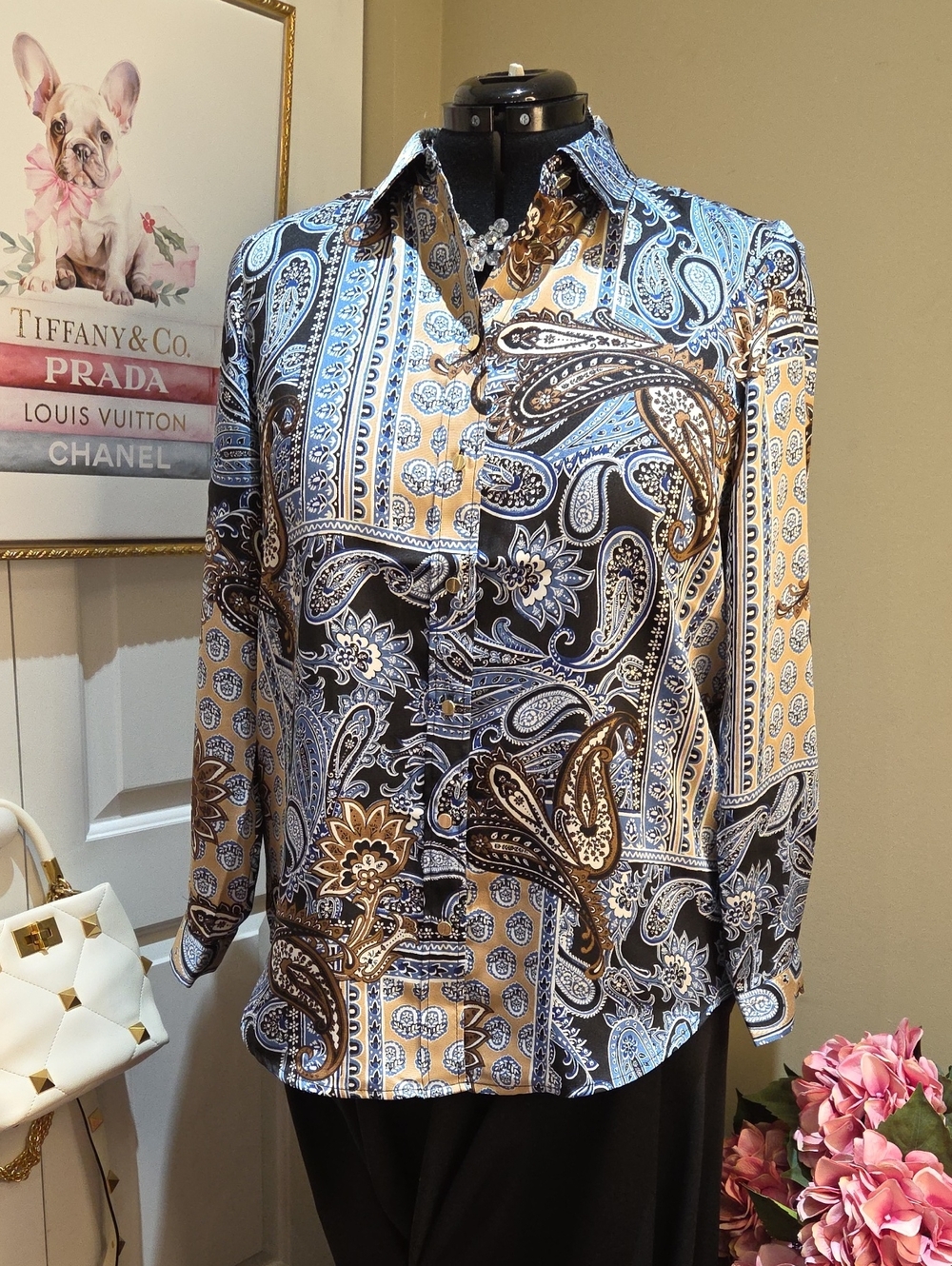 Nwt XL,L Jones New York Paisley Button Down in Blue & Brown